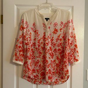 Talbots 3/4 Sleeve Blouse / Petite Medium / Ivory, Red, Pink Floral